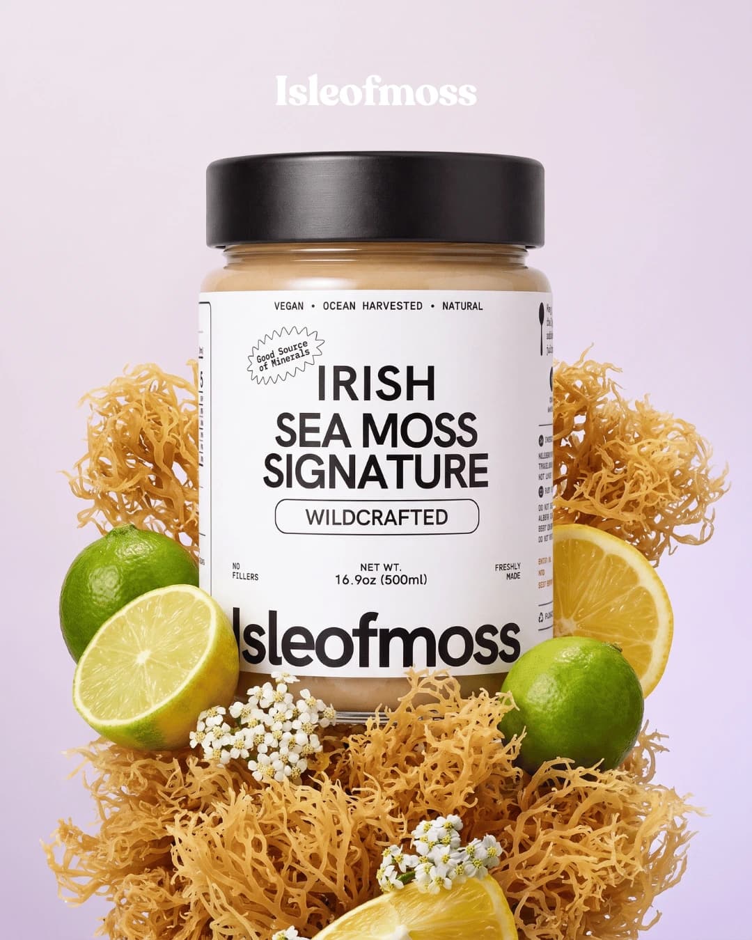 Isle of Moss Signature Irish Sea Moss Gel 500ml with dried sea moss and key limes